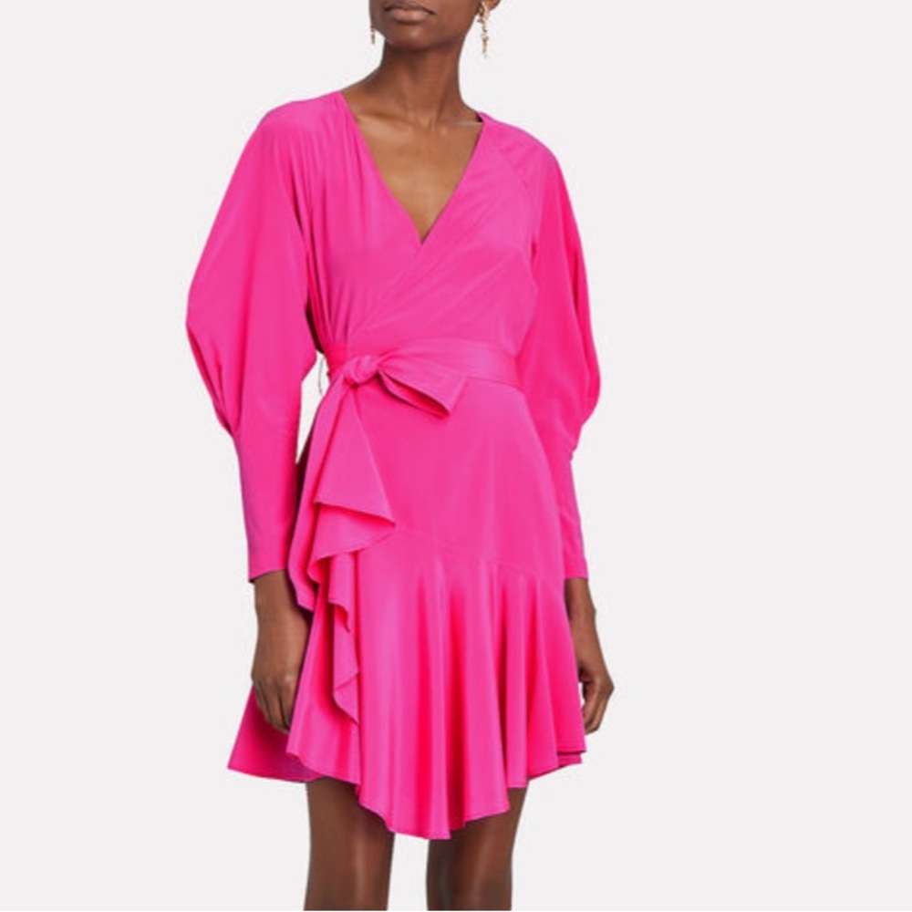 NWT A.L.C. Enzo Hot Pink 100% Silk Wrap Dress